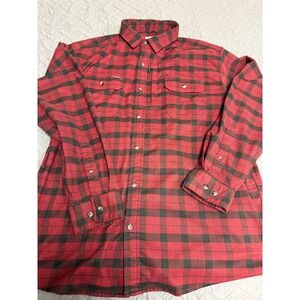 Poncho Outdoors Mens XL Red Black Buffalo Plaid Flannel Magnetic Pocket Shirt